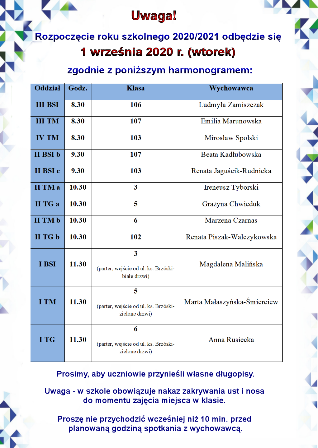 Rozpoczęcie Roku Szkolnego 2020/2021 – Zespół Szkół W Karlinie